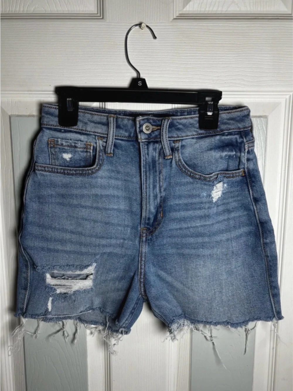 Women's hollister Distressed Mid-Blue Denim Jean Shorts